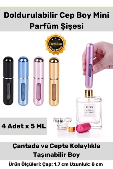 4 Adet Tasarım Parfüm Şişesinden Doldurulabilir Çanta Içi Taşınabilir 4lü Mini Cep Parfüm Şişesi ürün görseli 1