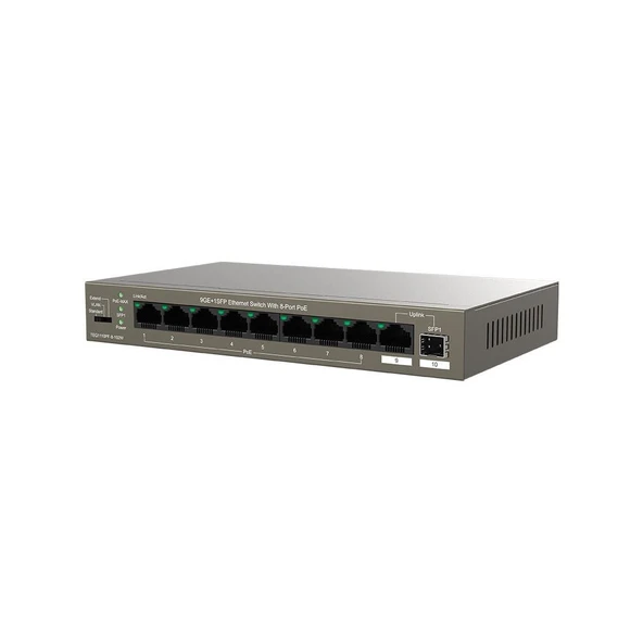 Tenda TEG1110PF-8-120W 9 Port 8 Port Poe+ 10-100-1000 Switch + 1 Port Uplink + 1 Port SFP ürün görseli 1