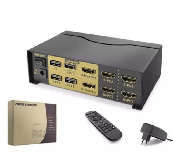 Hadron Hdx1376 2+2 Usb Port  Hdmi Kvm Switch Dual Monitör 2+2 Hdmi  Kablolu Siyah ürün görseli 1