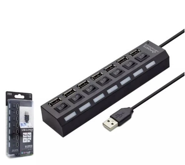 Hadron Hdx7001 Usb Hub 7-Usb Siyah Anahtarlı ürün görseli 1