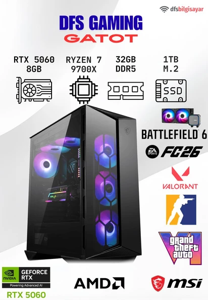 DFS GAMING GATOT RYZEN 7 9700X-B650M-RTX 5060-32GB DDR5 RAM-1TB M.2 SSD-OYUNCU BİLGİSAYARI ürün görseli 1