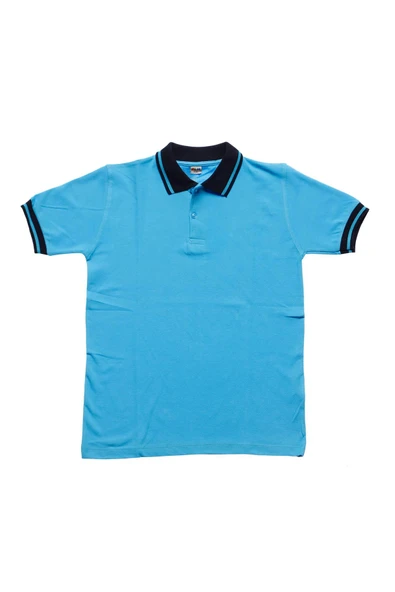Lacivert Yakalı Turkuaz Kısa Kol Düz Renk 6-17 Yaş Çocuk Okul Lakos Tişört Polo Yaka T-shirt ürün görseli 1
