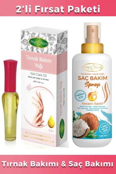 Phytoflora Hindistan Cevizi Yağlı Saç Bakım Spreyi 120 Ml Ve Tırnak Bakım Yağı ürün görseli 1