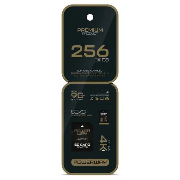 Powerway Premium 256 GB 90MB/S Ultra Hızlı 4K Destekli SDXC Hafıza Kartı ürün görseli 1