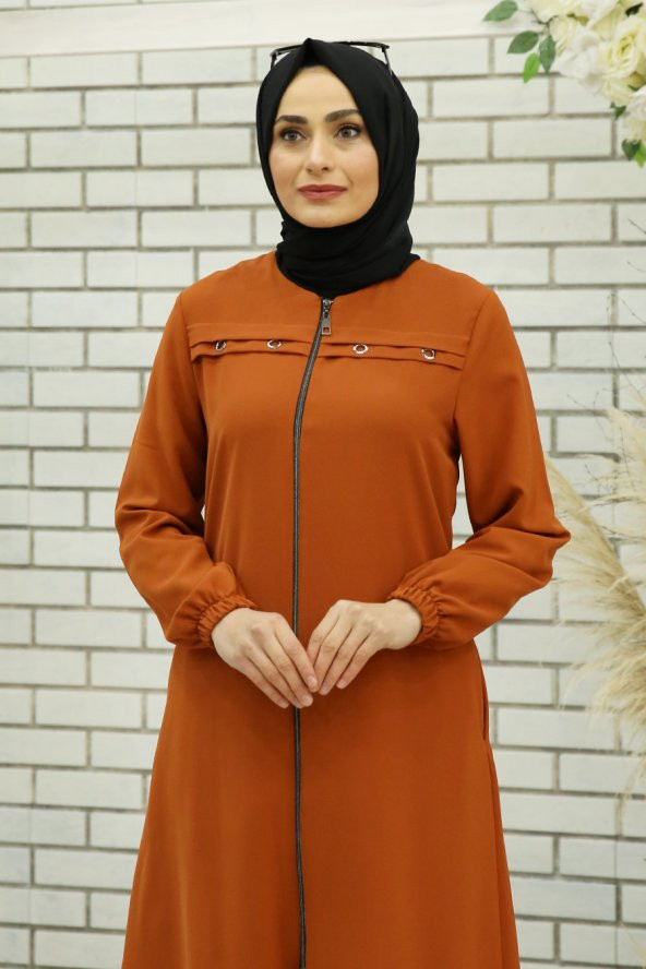Kuş Gözü Detaylı Tesettür Kap - Kiremit - Resim 2