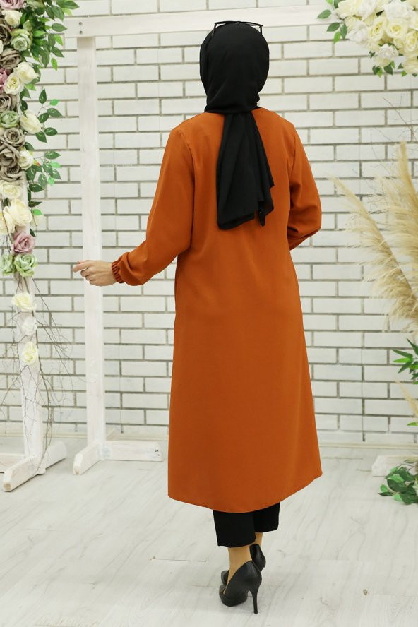 Kuş Gözü Detaylı Tesettür Kap - Kiremit - Resim 3