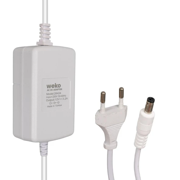 Weko Tottolet Uyumlu 1200 12 Volt 3.2 Amper 5.5 2.5 Uçlu Yerli Üretim Plastik Kasa Beyaz Masaüstü Adaptör Şarj Cihazı Aleti ürün görseli 1