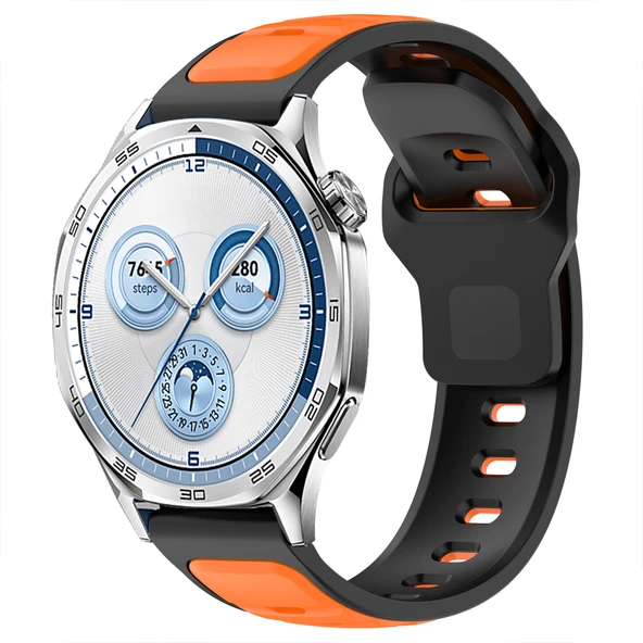 Huawei Watch GT5 46mm ve GT4 46mm İle Uyumlu Çift Renkli Spor Silikon Kordon Nefes Alabilir Konforlu  Turuncu ürün görseli 1