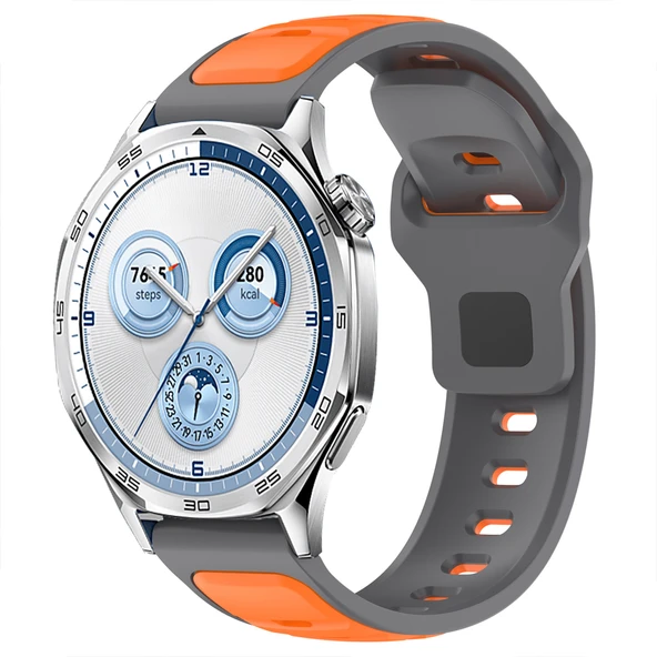Huawei Watch GT5 46mm ve GT4 46mm İle Uyumlu Çift Renkli Spor Silikon Kordon Nefes Alabilir Konforlu  Gri ürün görseli 1