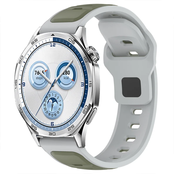 Huawei Watch GT5 46mm ve GT4 46mm İle Uyumlu Çift Renkli Spor Silikon Kordon Nefes Alabilir Konforlu  Yeşil ürün görseli 1