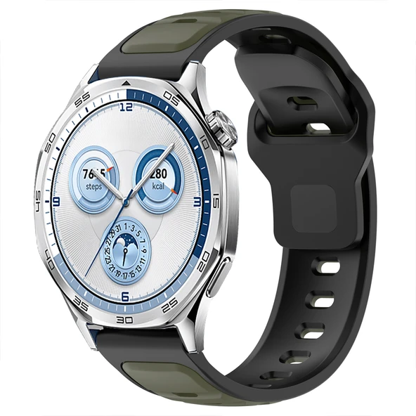 Huawei Watch GT5 46mm ve GT4 46mm İle Uyumlu Çift Renkli Spor Silikon Kordon Nefes Alabilir Konforlu  Haki ürün görseli 1