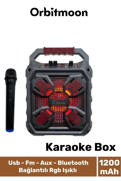 Profesyonel Yüksek Ses Aux Usb Hafıza Kart Girişli Kablosuz Hoparlör Mikrofon Siyah Karaoke Box ürün görseli 1