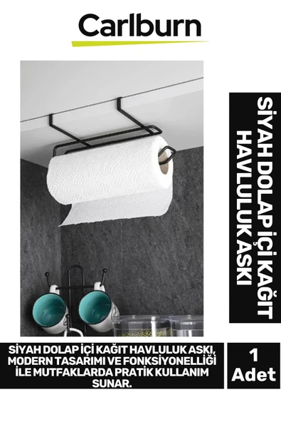 Özel Üretim 28x13 cm Metal İz Bırakmayan Kolay Montaj Dayanıklı Siyah Dolap İçi Kağıt Havluluk Askı ürün görseli 1