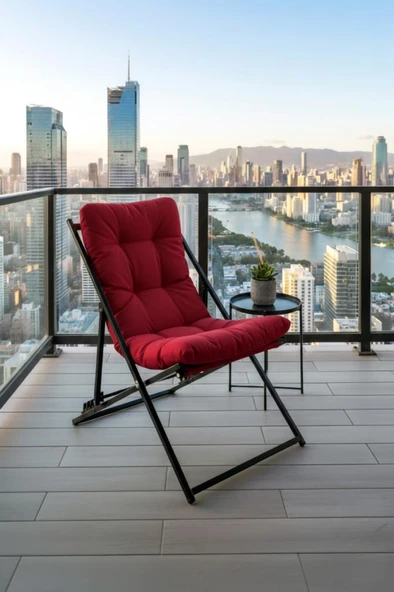 Napper Katlanabilir Kırmızı Şezlong - Su Geçirmez Kumaş, Metal İskelet, Balkon ve Bahçe Sandalyesi ürün görseli 1