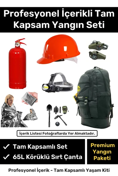 Premium Tam Kapsamlı Hazır Yangın Tüpü Battaniye Kazma Kürek Baret Dahil Acil Durum Sırt Çantası ürün görseli 1