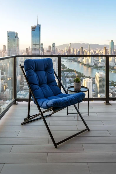 Napper Katlanabilir Mavi Şezlong - Su Geçirmez Kumaş, Metal İskelet, Balkon ve Bahçe Sandalyesi ürün görseli 1