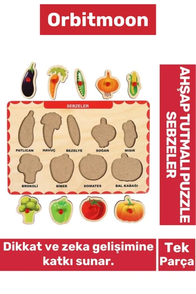 Premium Üretim Zeka Geliştirici Eğitici Öğretici Ebeveyn Çocuk Sebzeler Ahşap Tutmalı Puzzle ürün görseli 1