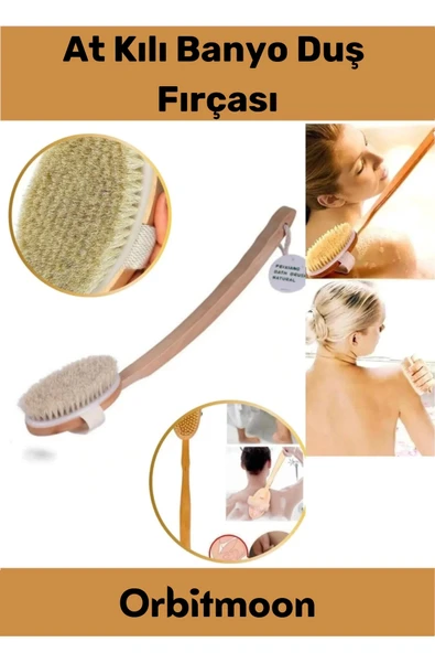 Premium %100 Doğal Yumuşak Vücut Masajı Selülit Önleyici Saplı At Kılı Uzun Banyo Duş Fırçası ürün görseli 1