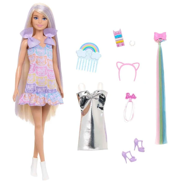 Barbie Upuzun Muhteşem Saçlı Bebek Saç Tasarım Oyun Seti JCT72 ürün görseli 1