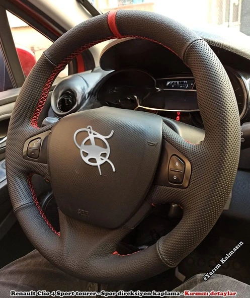 Clio 4 Faz 2 Araca Özel Direksiyon Kılıfı BOŞ DİREKSİYON NOKTA DÜZ KIRMIZI YÜZÜKLÜ ürün görseli 1