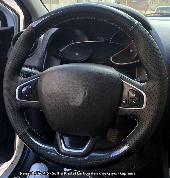 Clio 4 Faz 2 Araca Özel Direksiyon Kılıfı 5D KRİSTAL KARBOB NOKTA GRİ İPLİ ürün görseli 1
