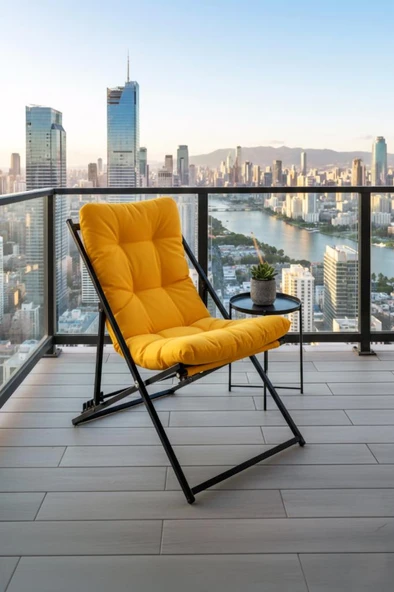 Napper Katlanabilir Sarı Şezlong - Su Geçirmez Kumaş, Metal İskelet, Balkon ve Bahçe Sandalyesi ürün görseli 1