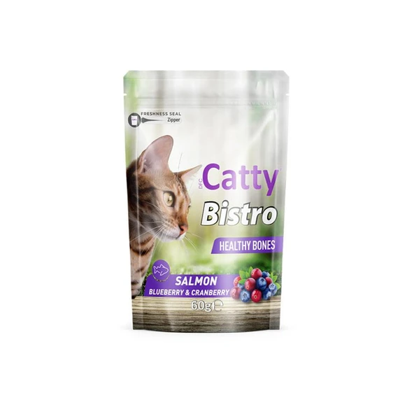 Catty Bistro Sağlıklı Kemikler Somonlu Yaban Mersinli ve Kızılcıklı Kedi Ödül Maması 60 Gr ürün görseli 1