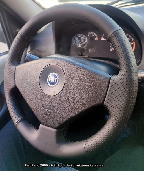 Fiat Palio Albea Araca Özgü Dikmeli Direksiyon Kılıfı SOFT NOKTA DÜZ SİYAH İP ürün görseli 1