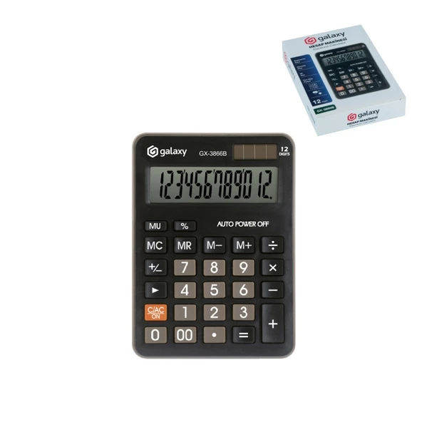 12 Haneli Pilli/Güneş Enerjili Hesap Makinesi GX-3866B ürün görseli 1