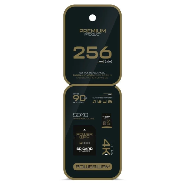 Powerway Premium 256 GB 90MB/S Ultra Hızlı 4K Destekli SDXC Hafıza Kartı ürün görseli 1