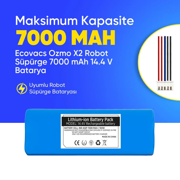 Ecovacs Ozmo X2 Robot Süpürge 7000 mAh 14.4 V  Batarya – Orjinal Uyumlu Uzun Ömürlü, Yüksek Performans Pil ürün görseli 1