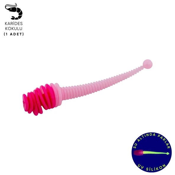 Silikon Kurt Yem - 2,1g 70mm - Fishack Wormix - 1 Adet - Pembe/Beyaz - Karides Kokulu ürün görseli 1