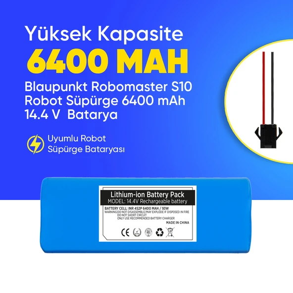 Blaupunkt Robomaster S10 Robot Süpürge 6400 mAh 14.4 V  Batarya – Orjinal Uyumlu Uzun Ömürlü, Yüksek Performans Pil ürün görseli 1