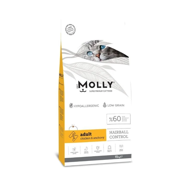 Molly Düşük Tahıllı Hypoallergenic Tavuklu ve Hamsili Yetişkin Kedi Maması 15 Kg ürün görseli 1