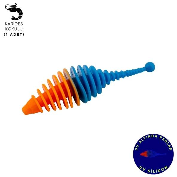 Silikon Kurt Yem - 3g 65mm - Fishack Wormix - 1 Adet - Turuncu/Mavi - Karides Kokulu ürün görseli 1