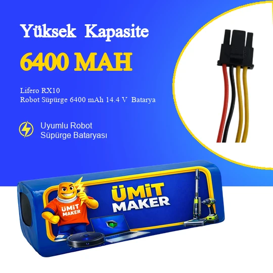 Lifero RX10 Robot Süpürge 6400 mAh 14.4 V  Batarya – Orjinal Uyumlu Uzun Ömürlü, Yüksek Performans Pil ürün görseli 1