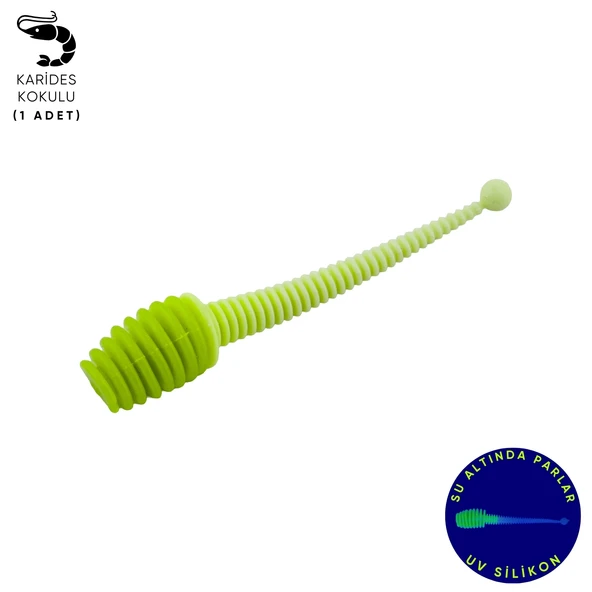 Silikon Kurt Yem - 2,1g 70mm - Fishack Wormix - 1 Adet - Yeşil/Beyaz - Karides Kokulu ürün görseli 1