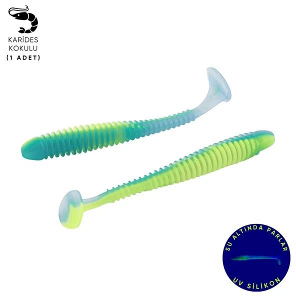 Silikon Kurt Yem - 4,2g 105mm - Turna/Levrek Silikonu - 1 Adet - Mavi/Yeşil - Karides Kokulu ürün görseli 1
