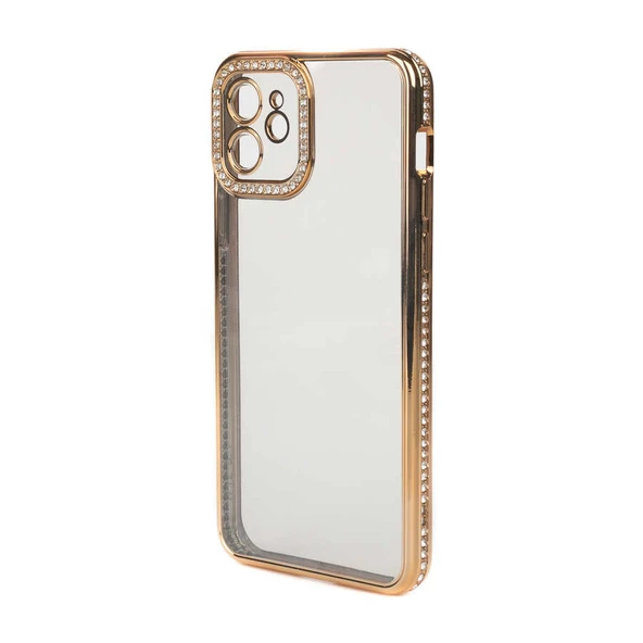 iPhone 12 Kılıf Şeffaf Arka Yüzey Kamera ve Kenarları Taşlı Silikon ürün görseli 1