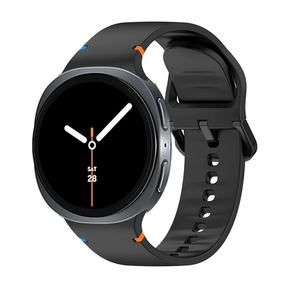 Samsung Galaxy Watch 8 44mm 40mm İle Uyumlu Metal Tokalı Spor Silikon Kordon  Siyah ürün görseli 1
