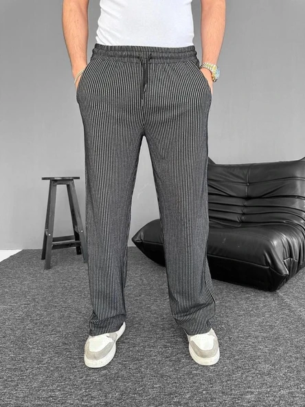 Su Yolu Çizgili Cepli Pantalon - Siyah ürün görseli 1