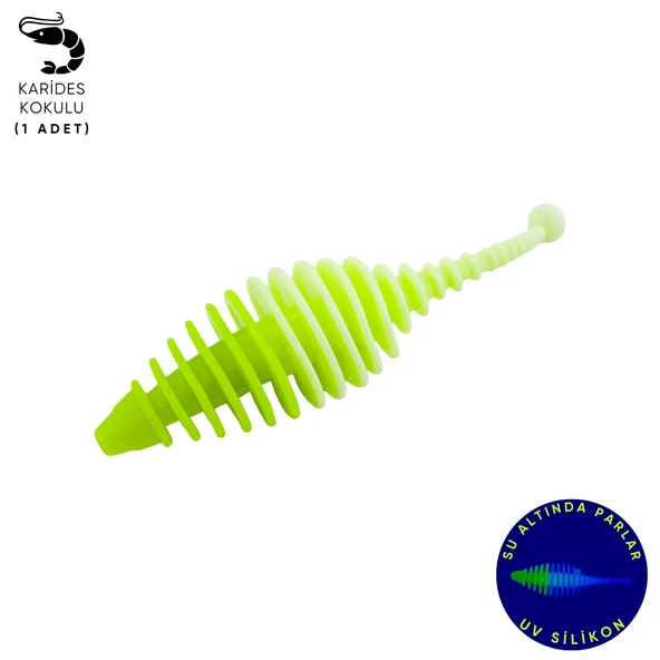 Silikon Kurt Yem - 3g 65mm - Fishack Wormix - 1 Adet - Yeşil/Beyaz - Karides Kokulu ürün görseli 1