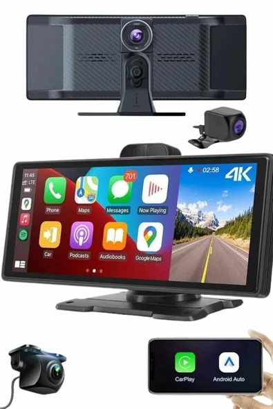 Android ve İOS Uyumlu Ön Arka Çift Kameralı Araç Ekranı Dokunmatik CarPlay ürün görseli 1