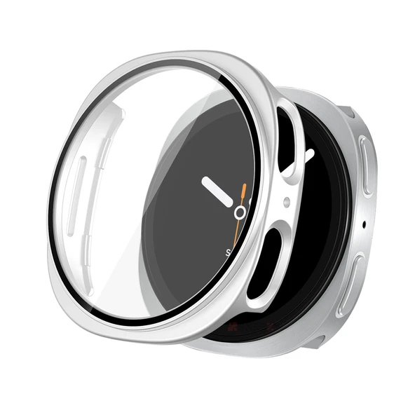 Samsung Galaxy Watch 8 40mm Uyumlu Kılıf Sert PC Kasa ve Ekran Koruyucu Kılıf  Gümüş ürün görseli 1