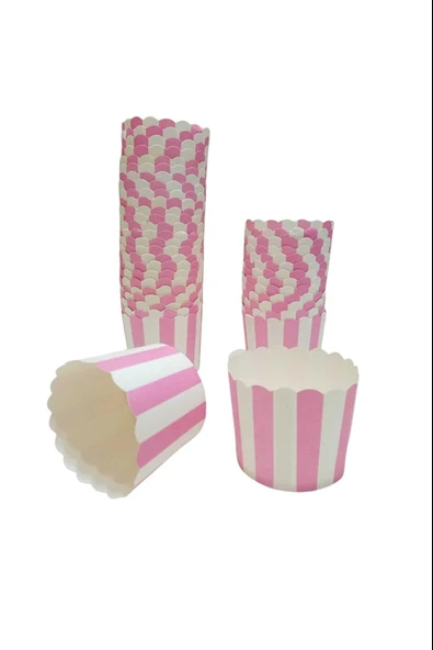 Cupcake/Muffin /Suffle Kek Kapsülü Pembe Beyaz 25 li ürün görseli 1