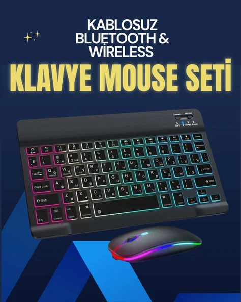 Şık ve Sessiz Tasarımlı Işıklı Klavye Mouse Seti – Şarjlı, Wireless ürün görseli 1