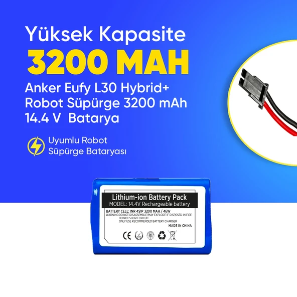 Anker Eufy L30 Hybrid+ Robot Süpürge 3200 mAh 14.4 V  Batarya – Orjinal Uyumlu Uzun Ömürlü, Yüksek Performans Pil ürün görseli 1