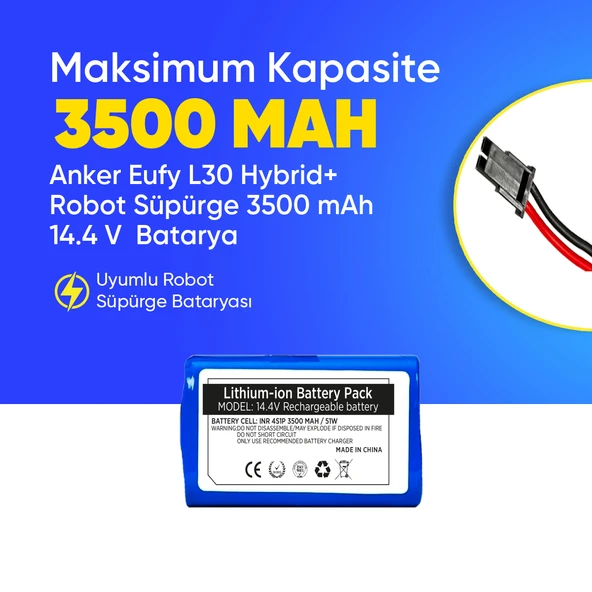 Anker Eufy L30 Hybrid+ Robot Süpürge 3500 mAh 14.4 V  Batarya – Orjinal Uyumlu Uzun Ömürlü, Yüksek Performans Pil ürün görseli 1