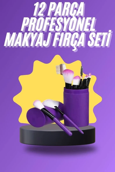 12 Parça Makyaj Fırça Seti Profesyonel Fondöten Allık Far Kontür Fırçası ürün görseli 1