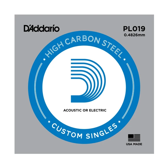 DADDARIO PL019 DADDARIO PL019 ELEKTRO VE AKUSTİK TEK TEL, G-(SOL), YÜKSEK KARBONLU ÇELİK ürün görseli 1